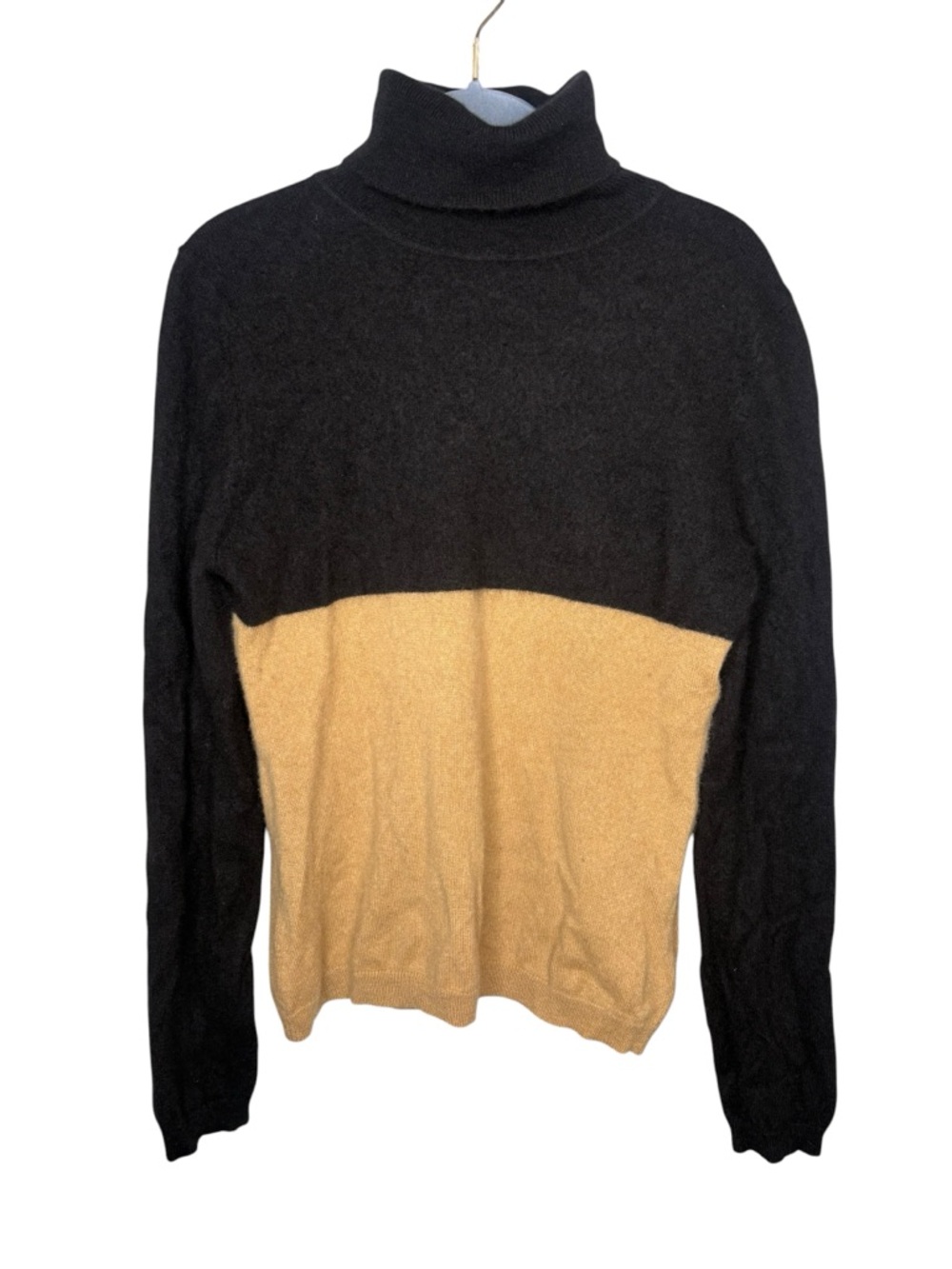 Garnet Hill cashmere sweater Black Tan Two-Tone Turtleneck women’s size large